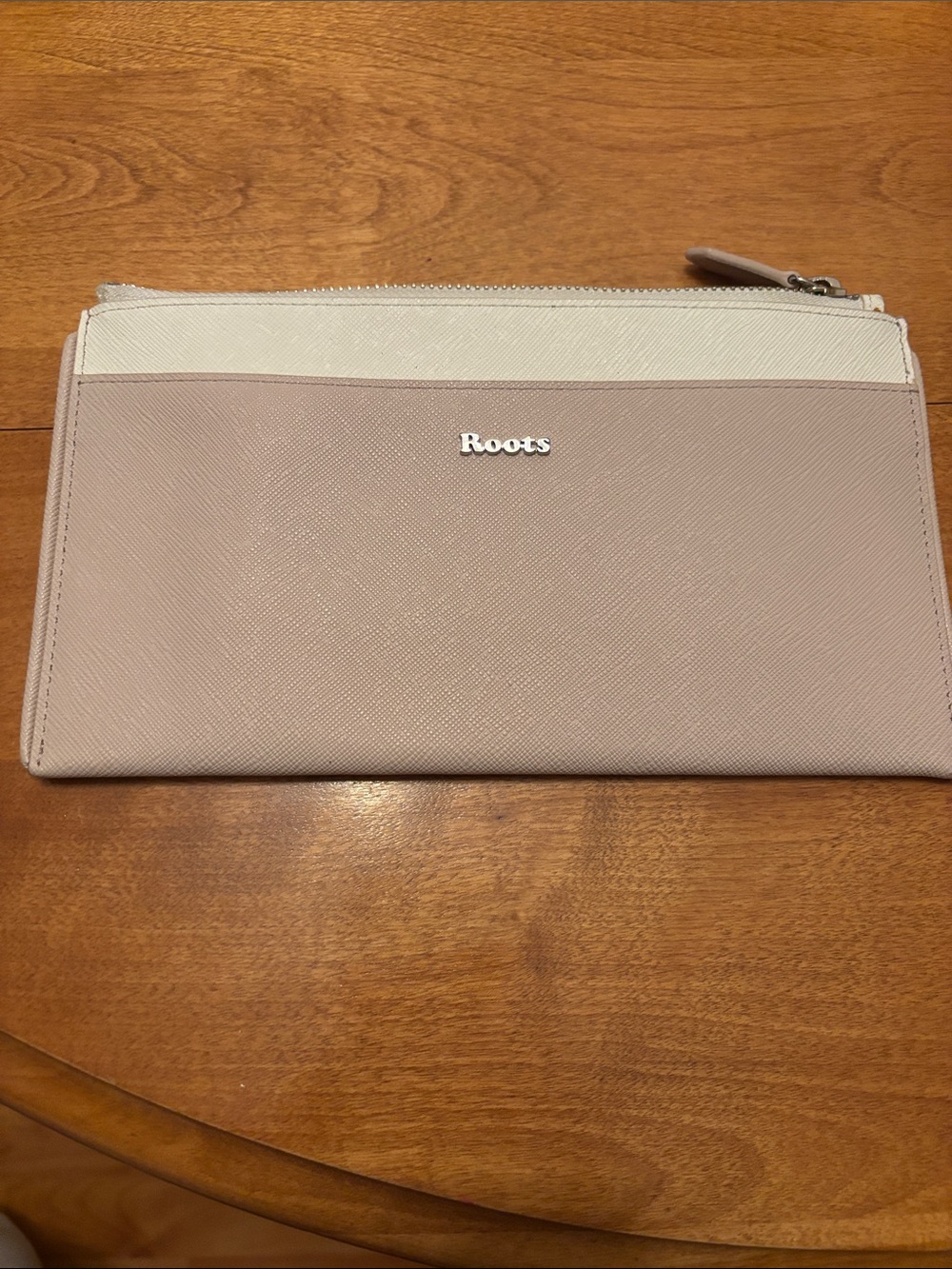 Roots tan and cream clutch/wallet